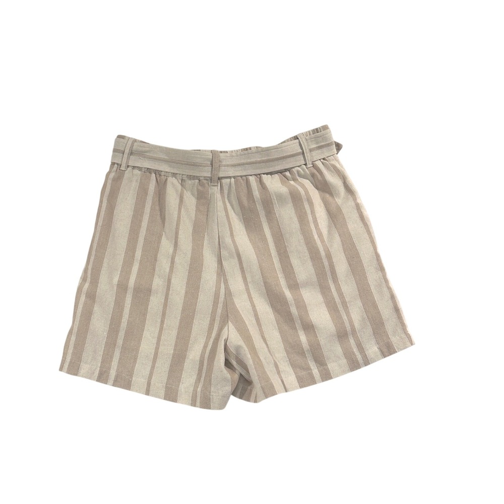 VICI Womens Large Tan White Striped Linen Blend Belted High‎ Rise Shorts - Picture 2 of 8
